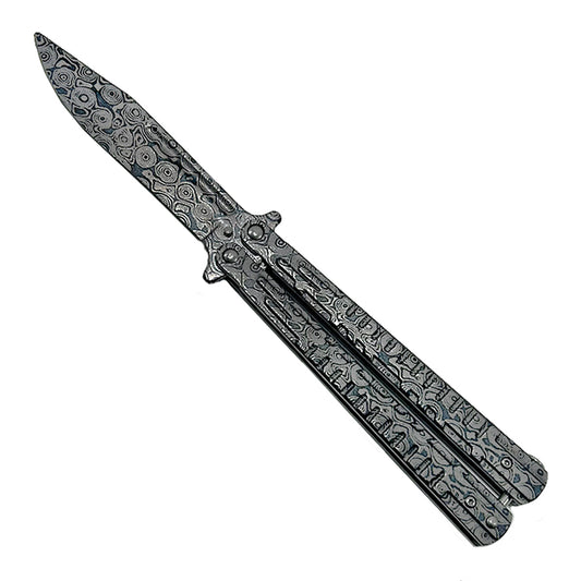 "Stains" Damascus Butterfly Knife