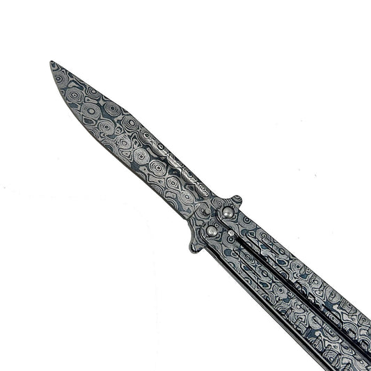 "Stains" Damascus Butterfly Knife