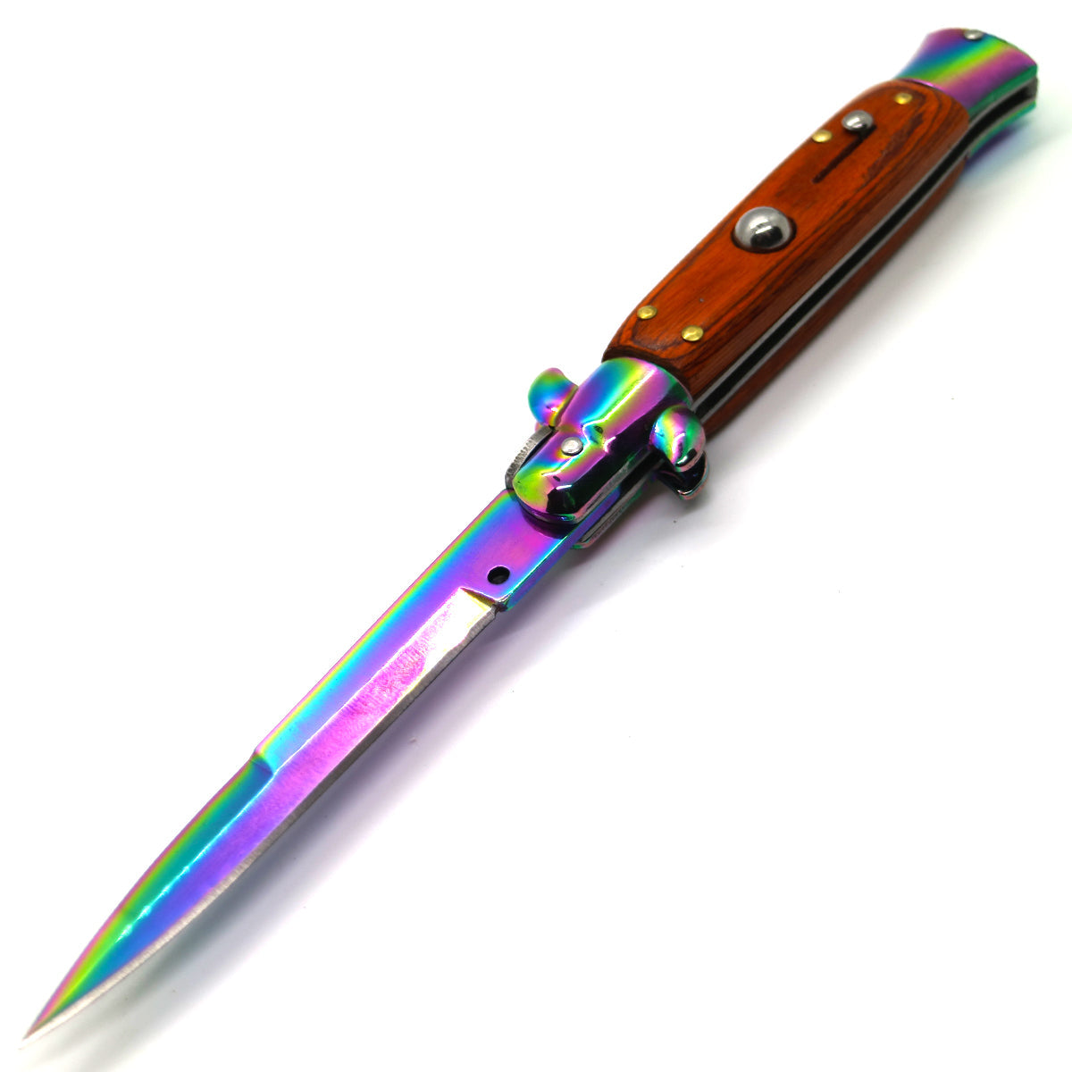 "Classico" Rainbow Blade Wood Handle Switchblade