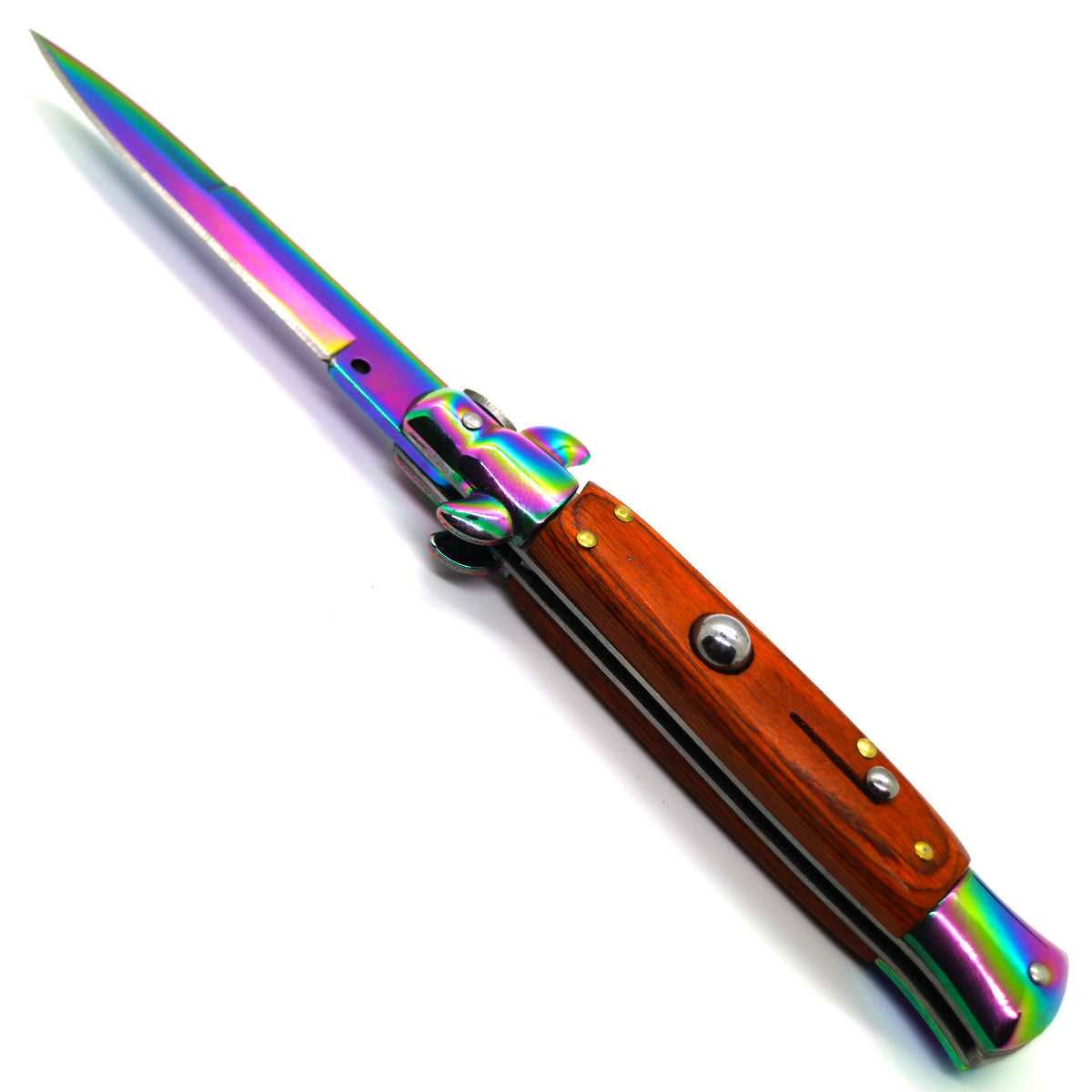 "Classico" Rainbow Blade Wood Handle Switchblade