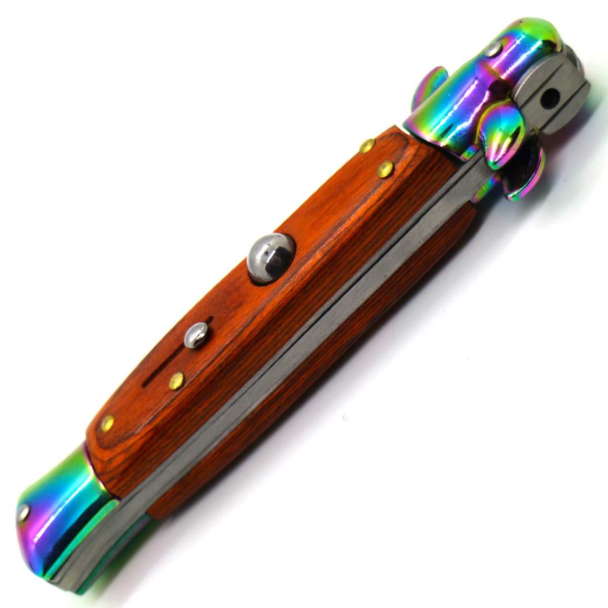 "Classico" Rainbow Blade Wood Handle Switchblade