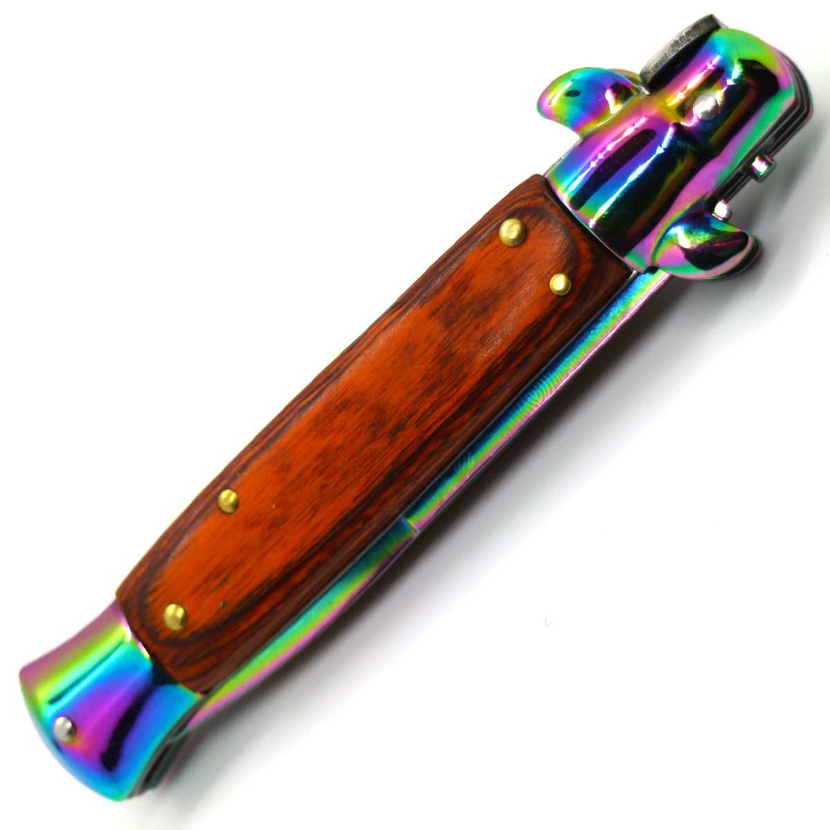 "Classico" Rainbow Blade Wood Handle Switchblade