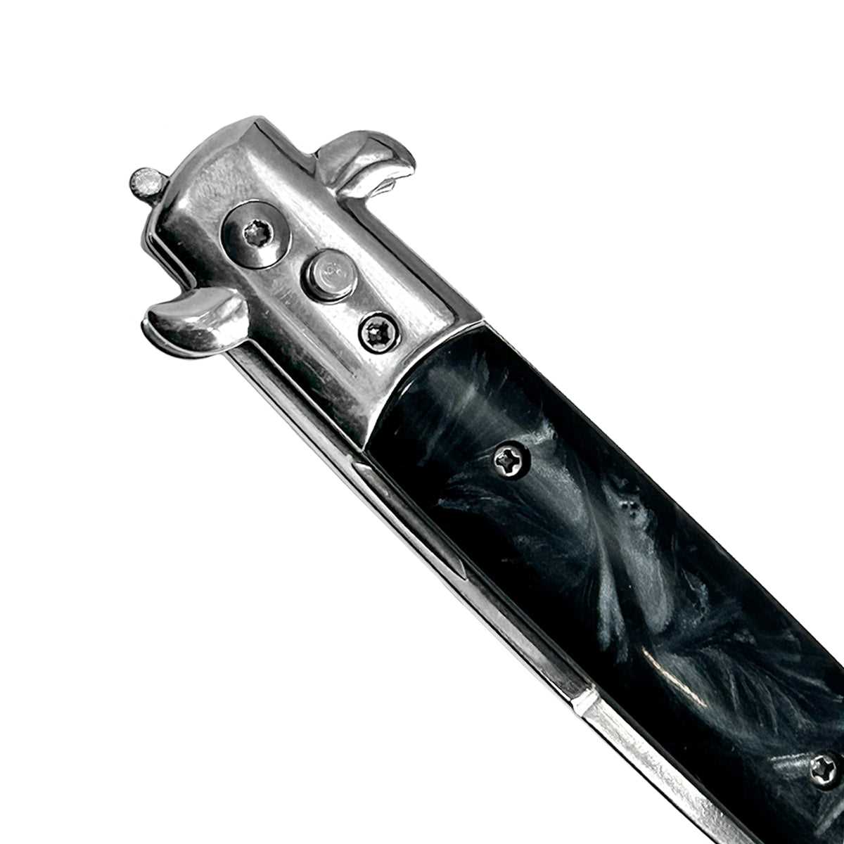 "Polished" Black Marble Silver Blade Switchblade