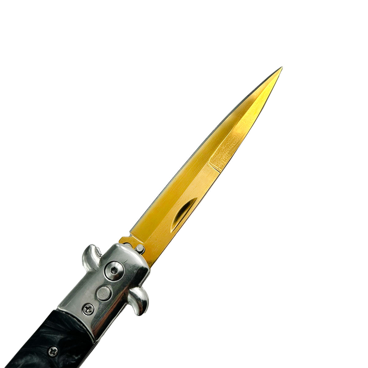 "Polished" Black Marble Gold Blade Switchblade