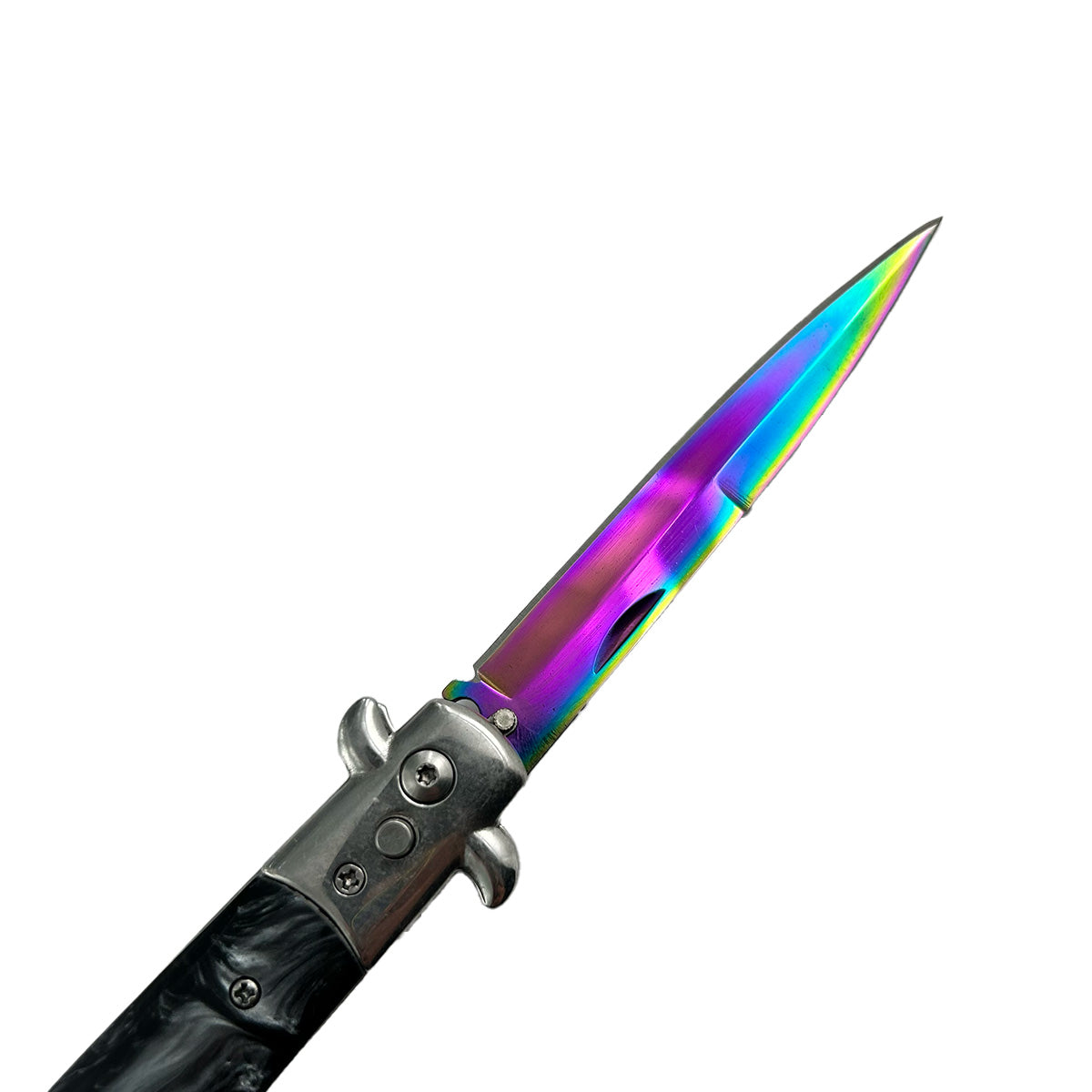 "Polished" Black Marble Rainbow Blade Switchblade