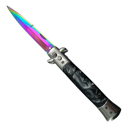 "Polished" Black Marble Rainbow Blade Switchblade