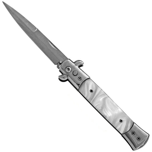 "Polished" White Marble Handle Switchblade