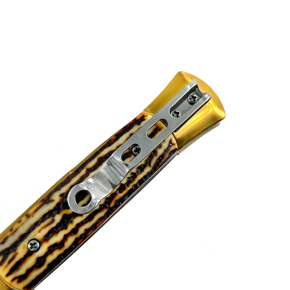 "Polished" Bone Handle Gold Blade Switchblade