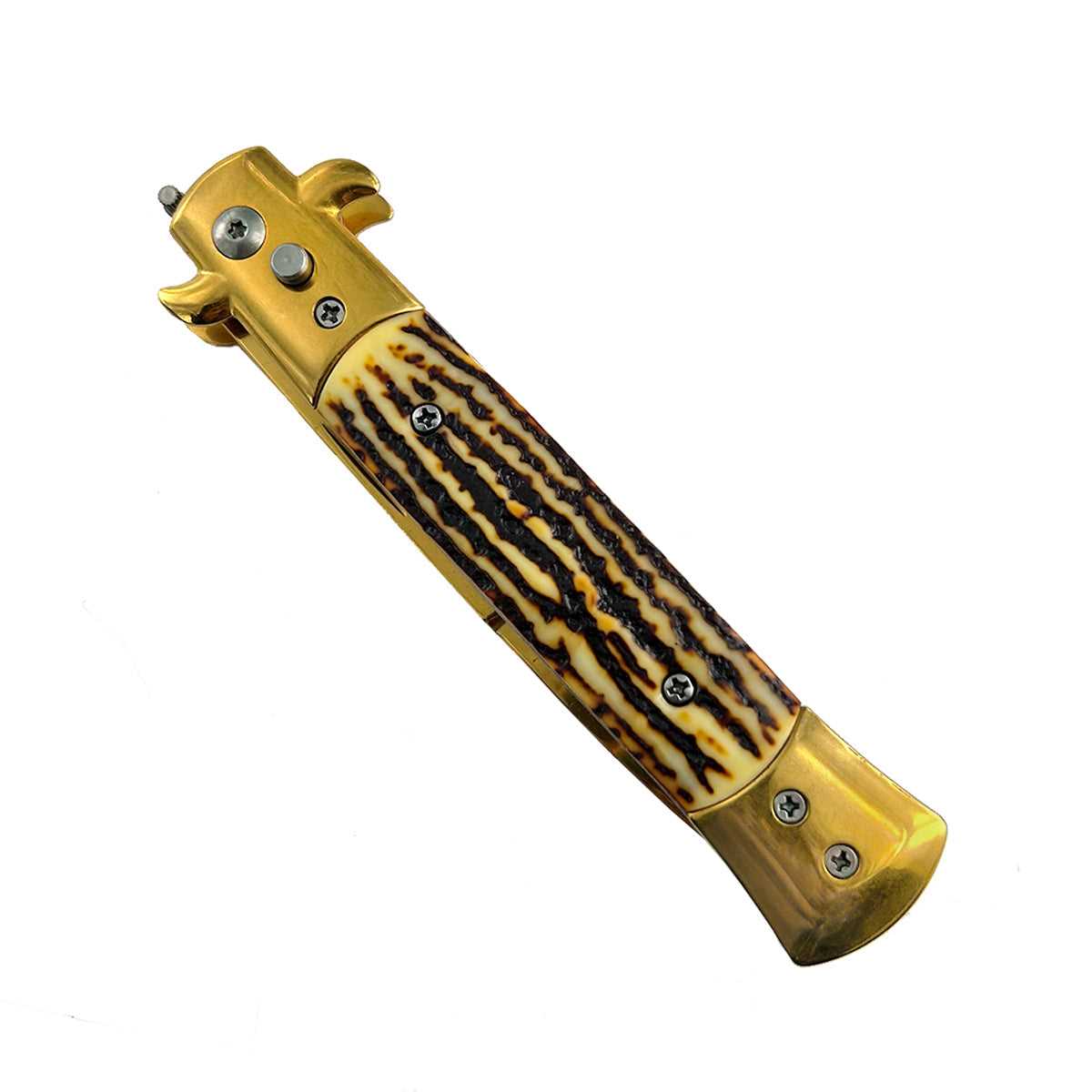 "Polished" Bone Handle Gold Blade Switchblade