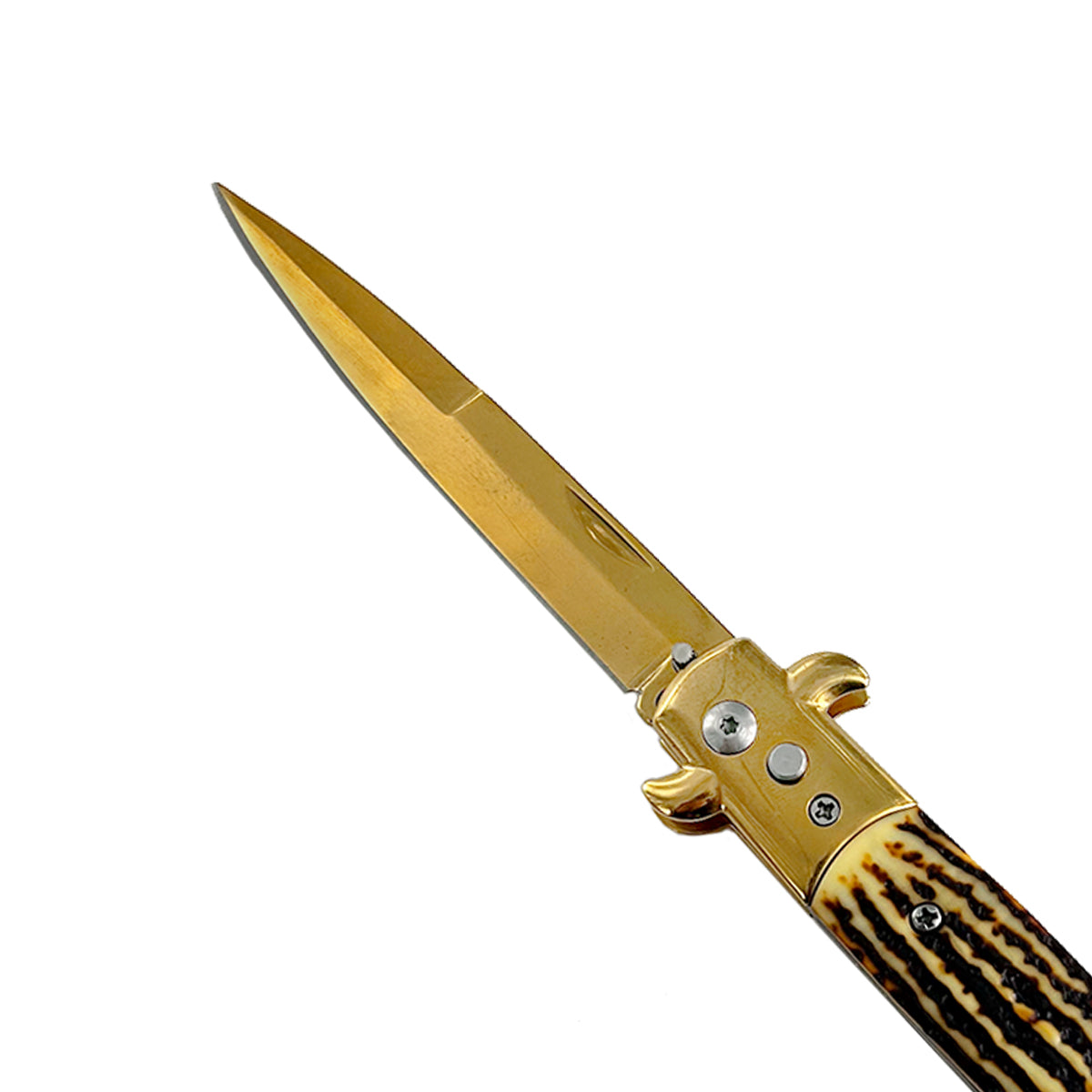 "Polished" Bone Handle Gold Blade Switchblade