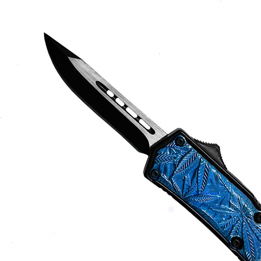 OTF Knife for Sale: "Herbalist" Blue Out-the-Front Knife.