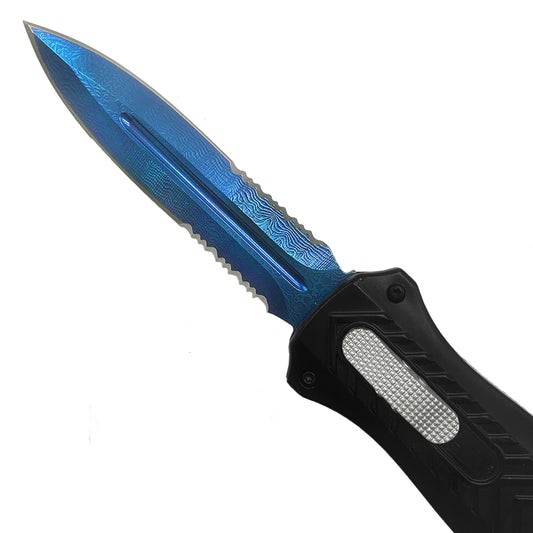 Best OTF Knives for Sale: "Wavecutter" Double Serrated Blade.