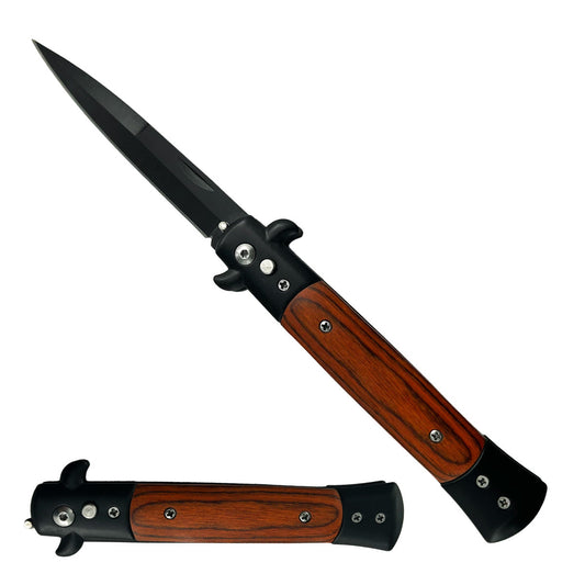 Best Switchblade Under $50 - "Polished" Black Blade Wood Switchblades