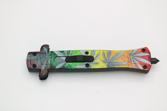 Marijuana Flag OTF Stiletto Knife