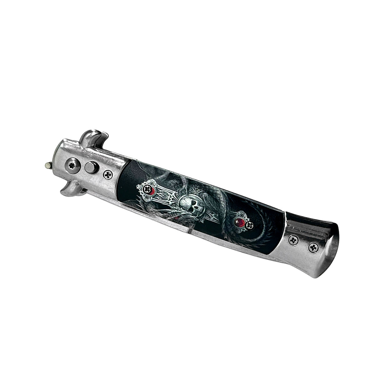 Switchblade - White Dragon / Cross Automatic Switchblade Knife