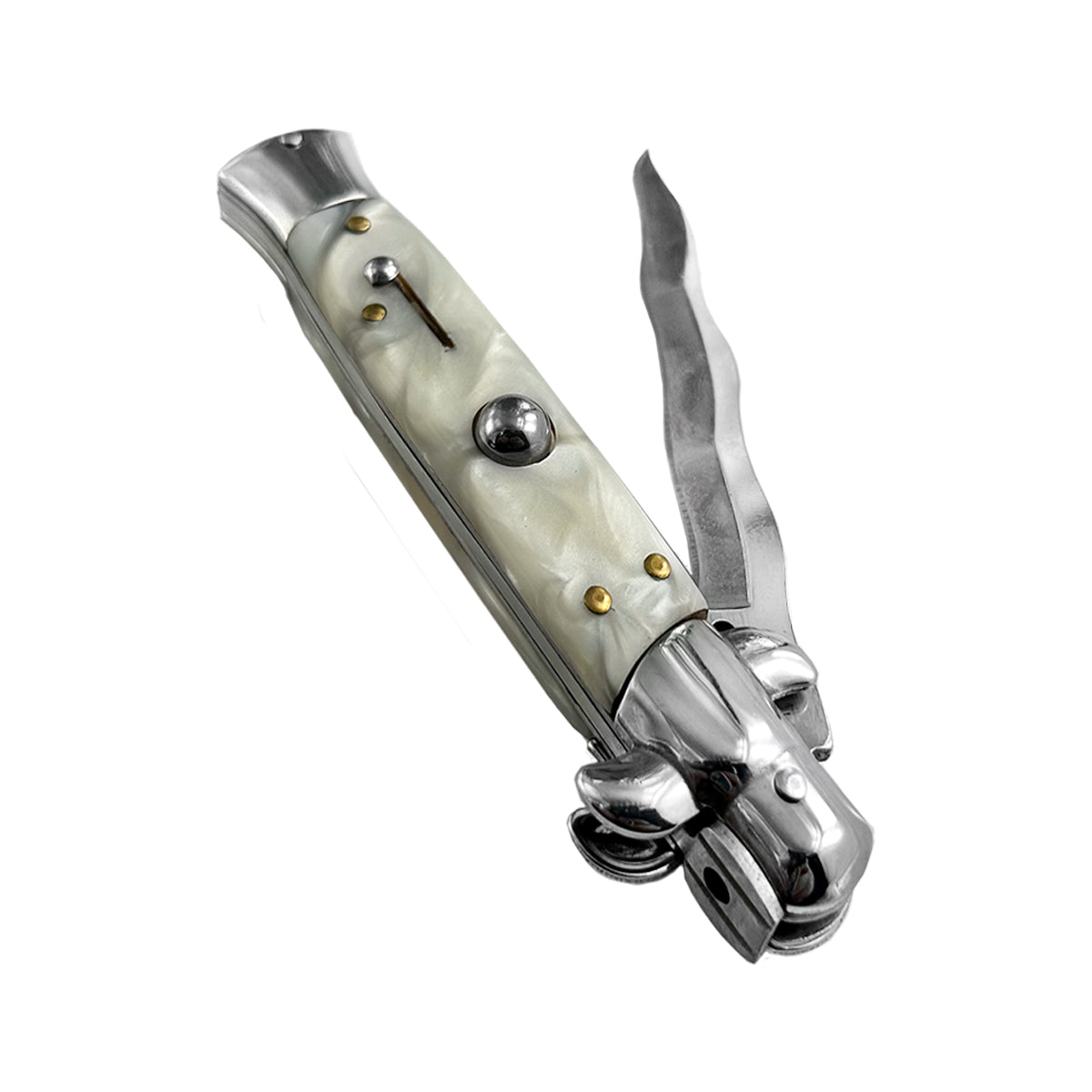 Switchblade Knife - "Wavy" White Marble Automatic Switchblade Knives