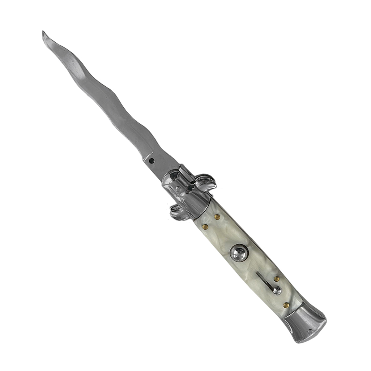 Switchblade Knife - "Wavy" White Marble Automatic Switchblade Knives